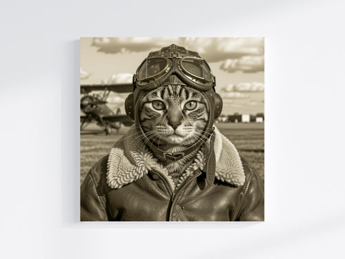 Aviation Themed Pet Portrait, Retro Vintage Animal Art