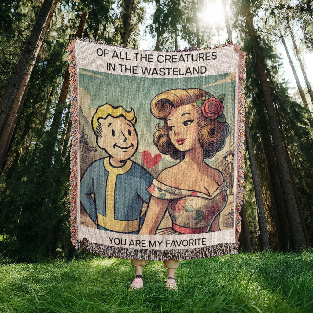 Vault Boy and Pinup Girl Throw Blanket, Personalized Hair Color Options, Fan Art