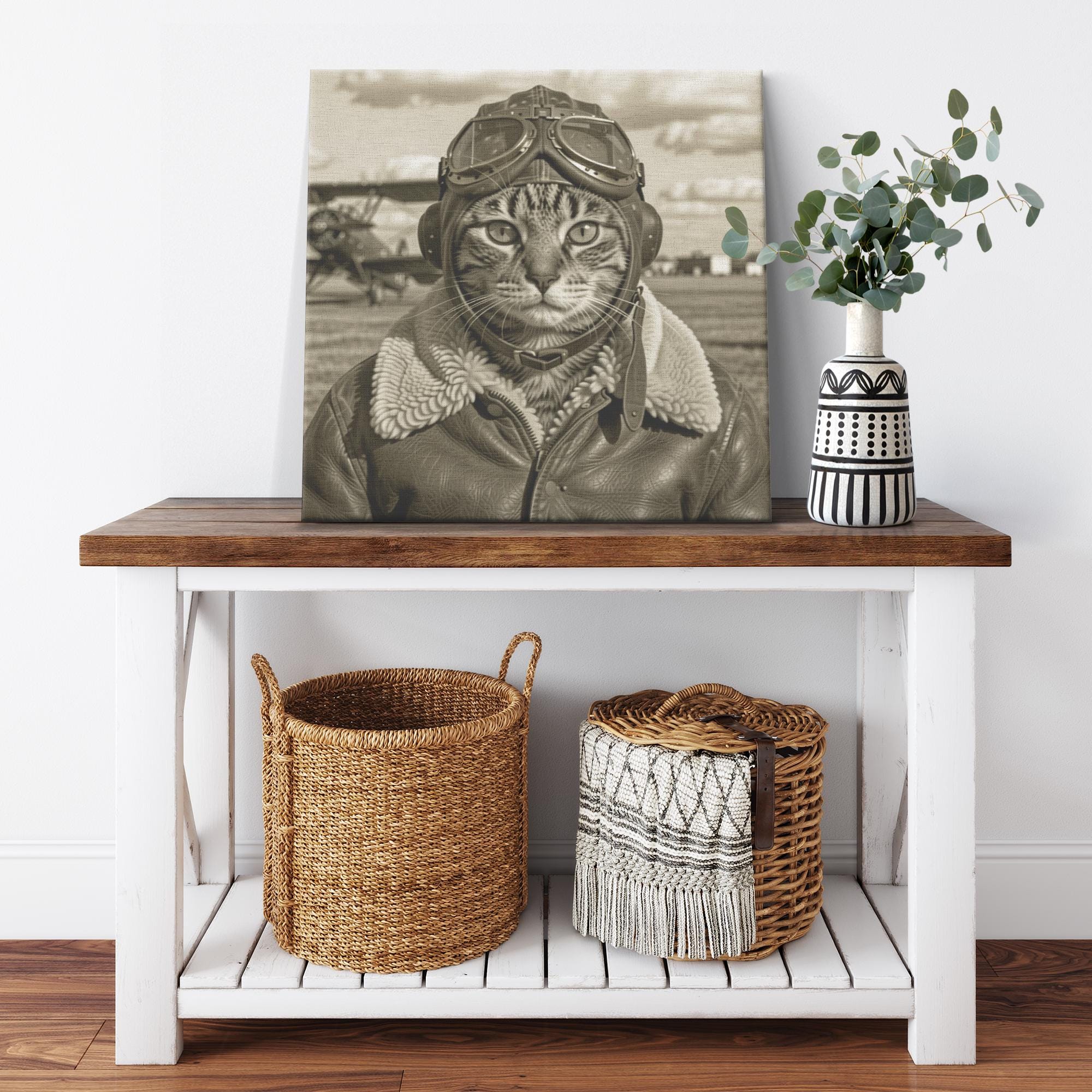 Aviation Themed Pet Portrait, Retro Vintage Animal Art
