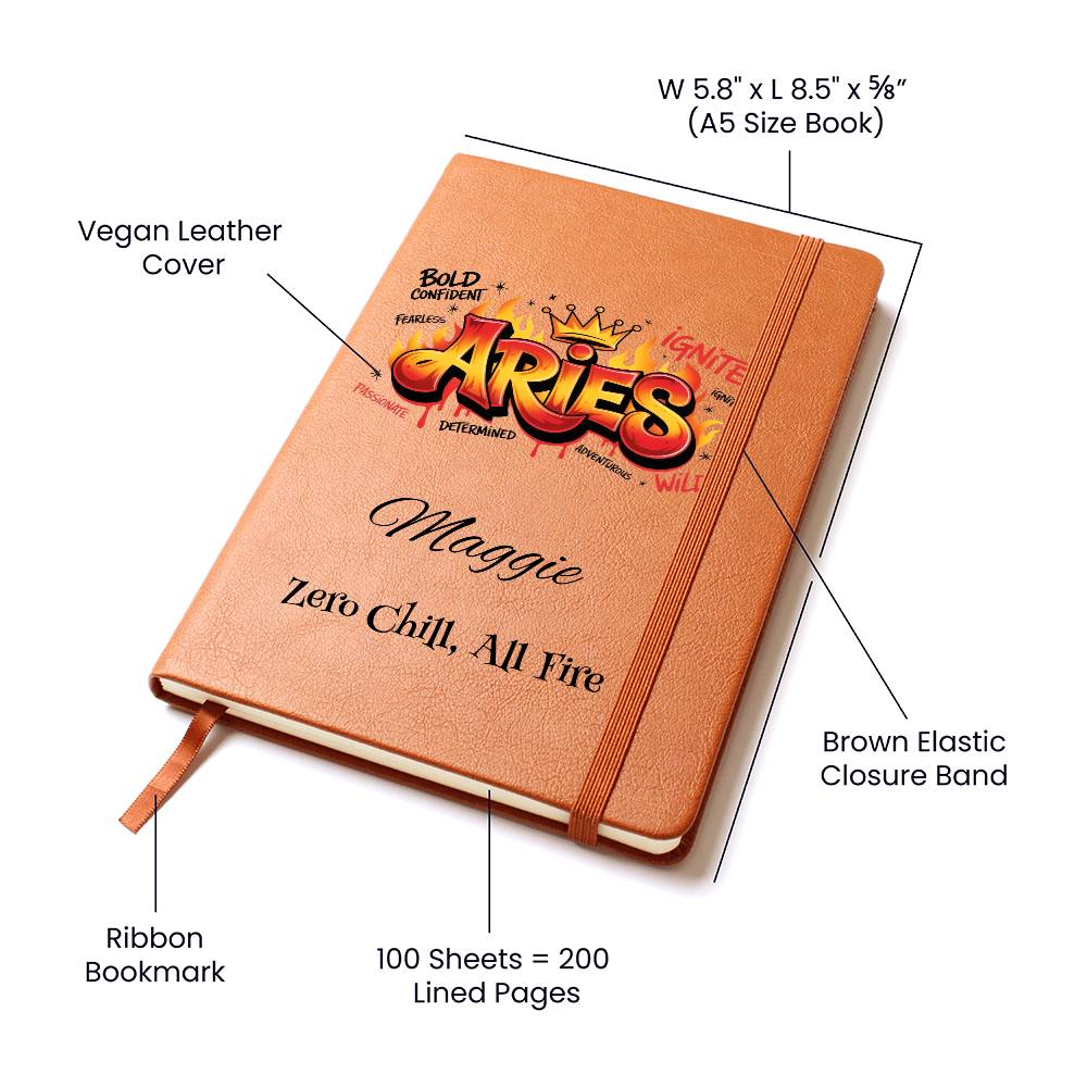 Custom Aries Graphic Leather Journal – Zodiac Gift