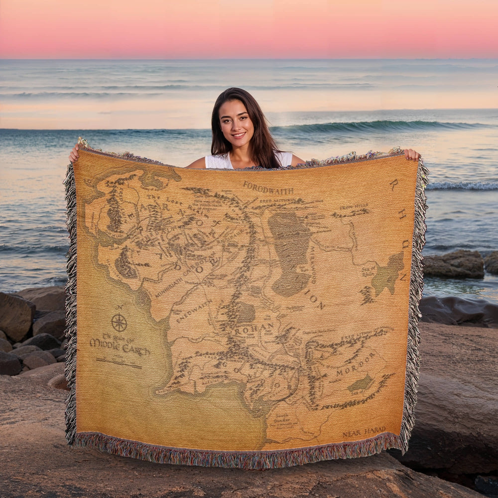 Middle Earth, Lord of the Rings Map, LOTR Throw Blanket