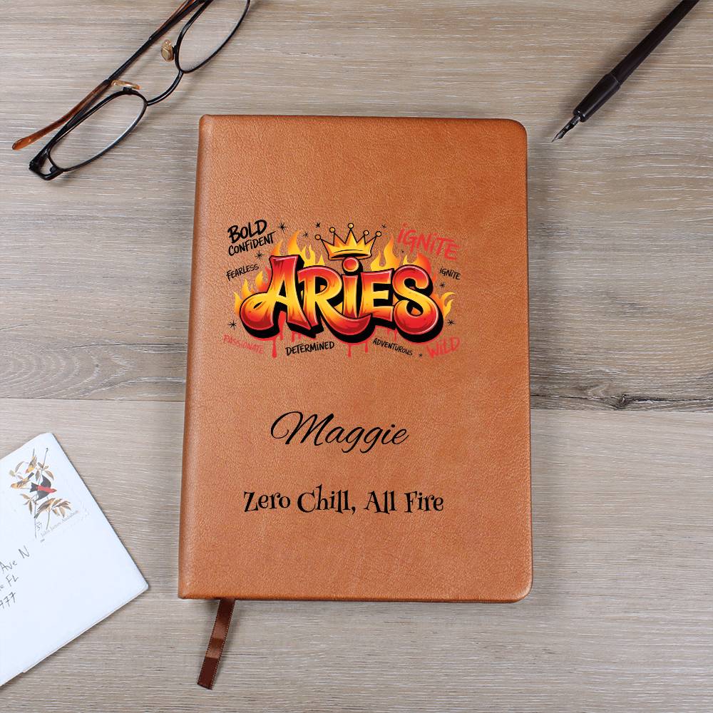 Custom Aries Graphic Leather Journal – Zodiac Gift