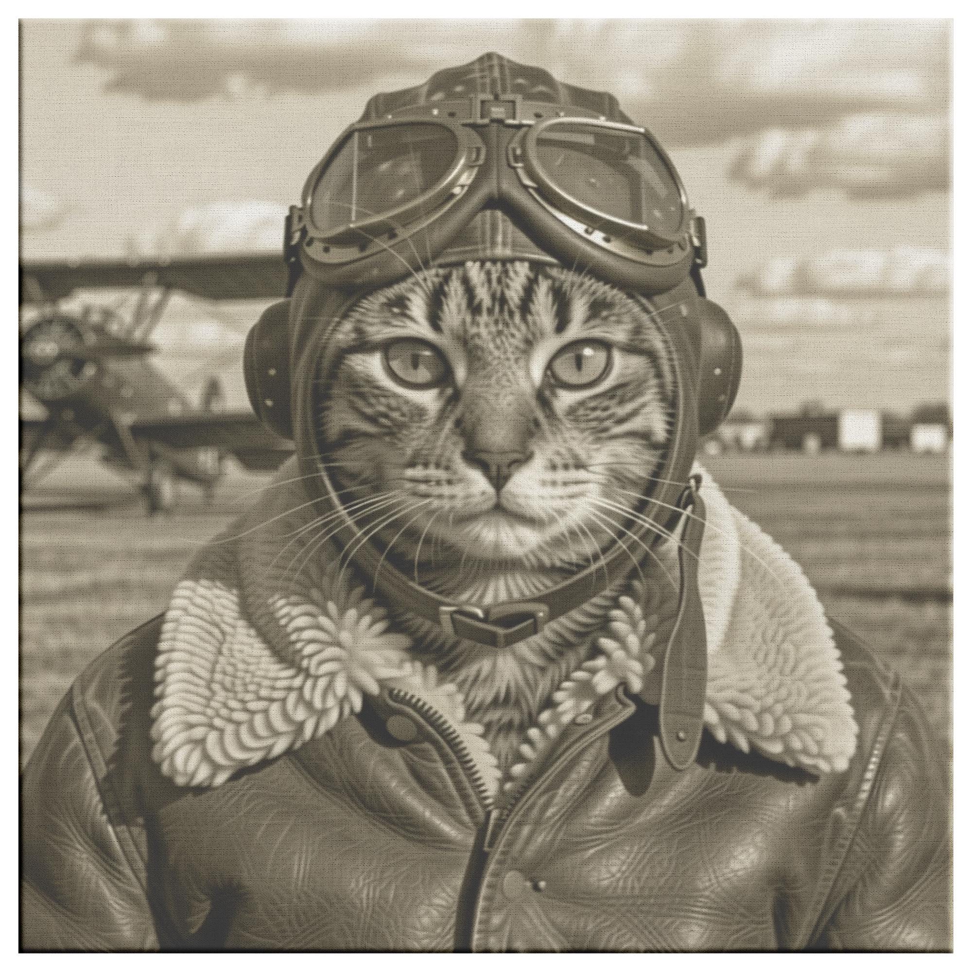 Aviation Themed Pet Portrait, Retro Vintage Animal Art
