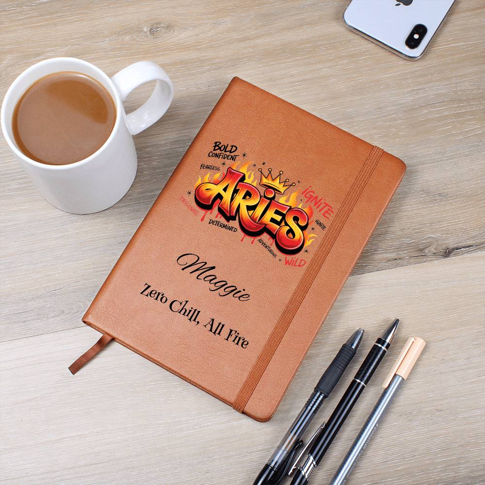 Custom Aries Graphic Leather Journal – Zodiac Gift