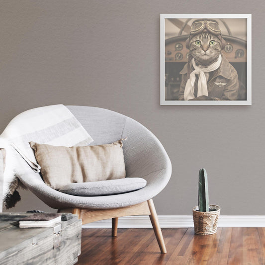 Aviation Themed Pet Portrait, Retro Vintage Animal Art