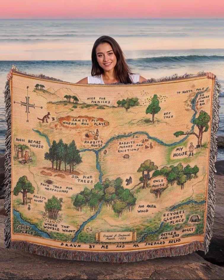 Hundred Acre Woods Throw Blanket, Pooh Bear Lovers Gift