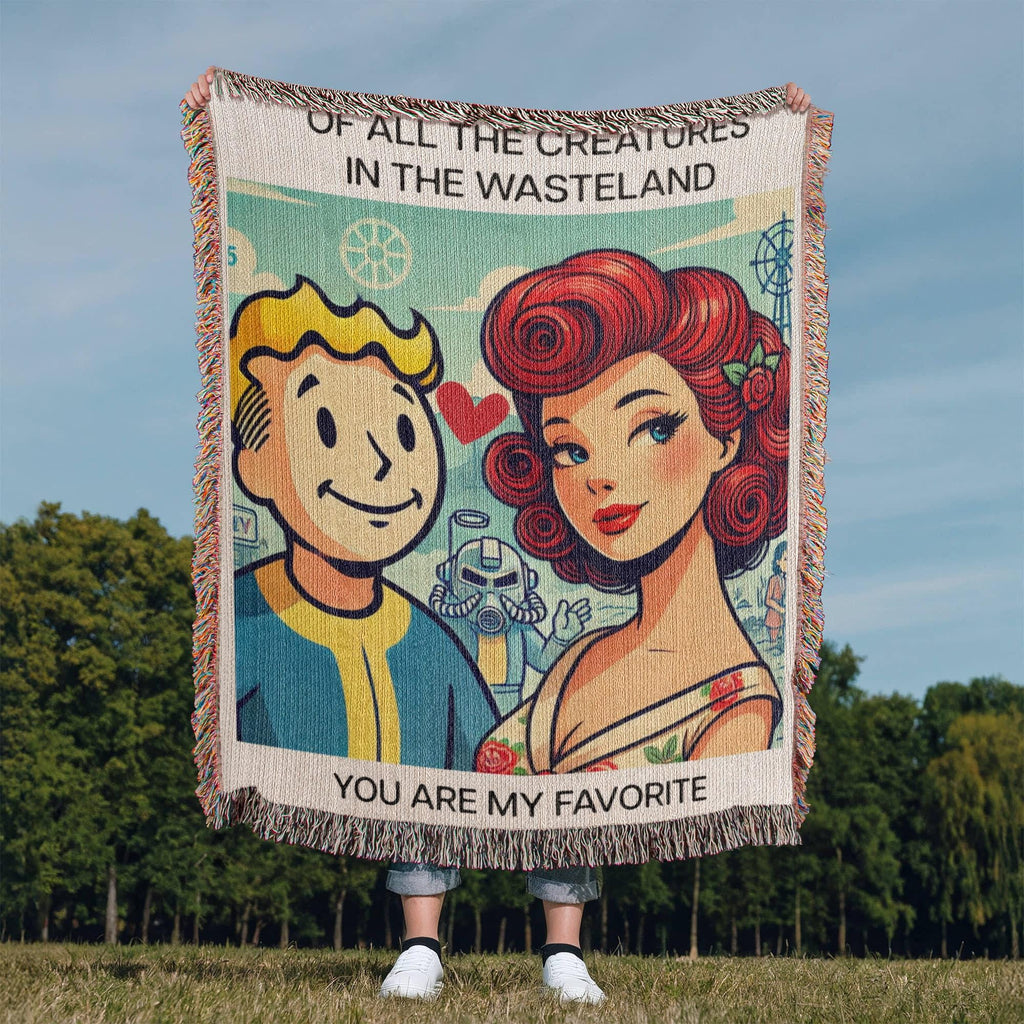 Vault Boy and Pinup Girl Throw Blanket, Personalized Hair Color Options, Fan Art