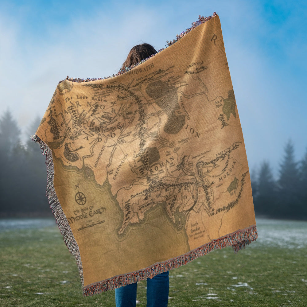 Middle Earth, Lord of the Rings Map, LOTR Throw Blanket