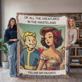 Vault Boy and Pinup Girl Throw Blanket, Personalized Hair Color Options, Fan Art