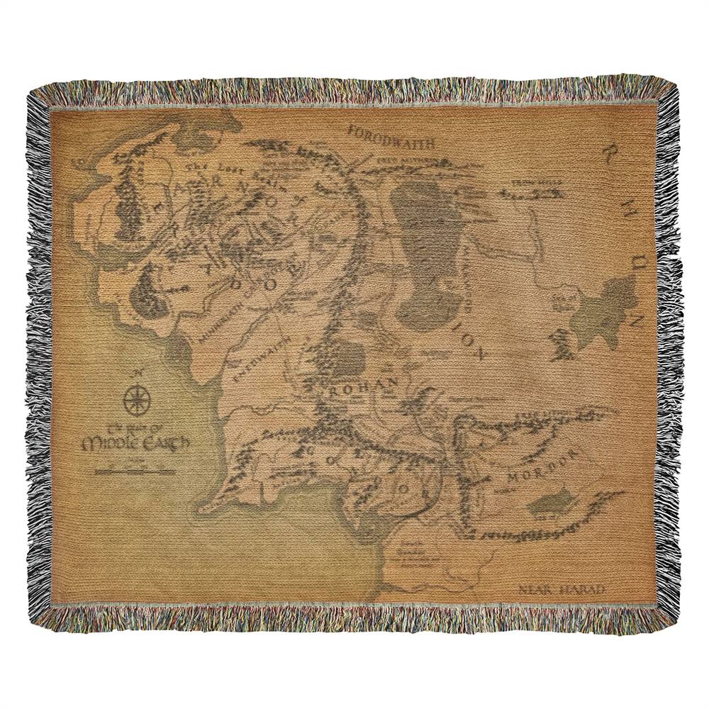 Middle Earth, Lord of the Rings Map, LOTR Throw Blanket