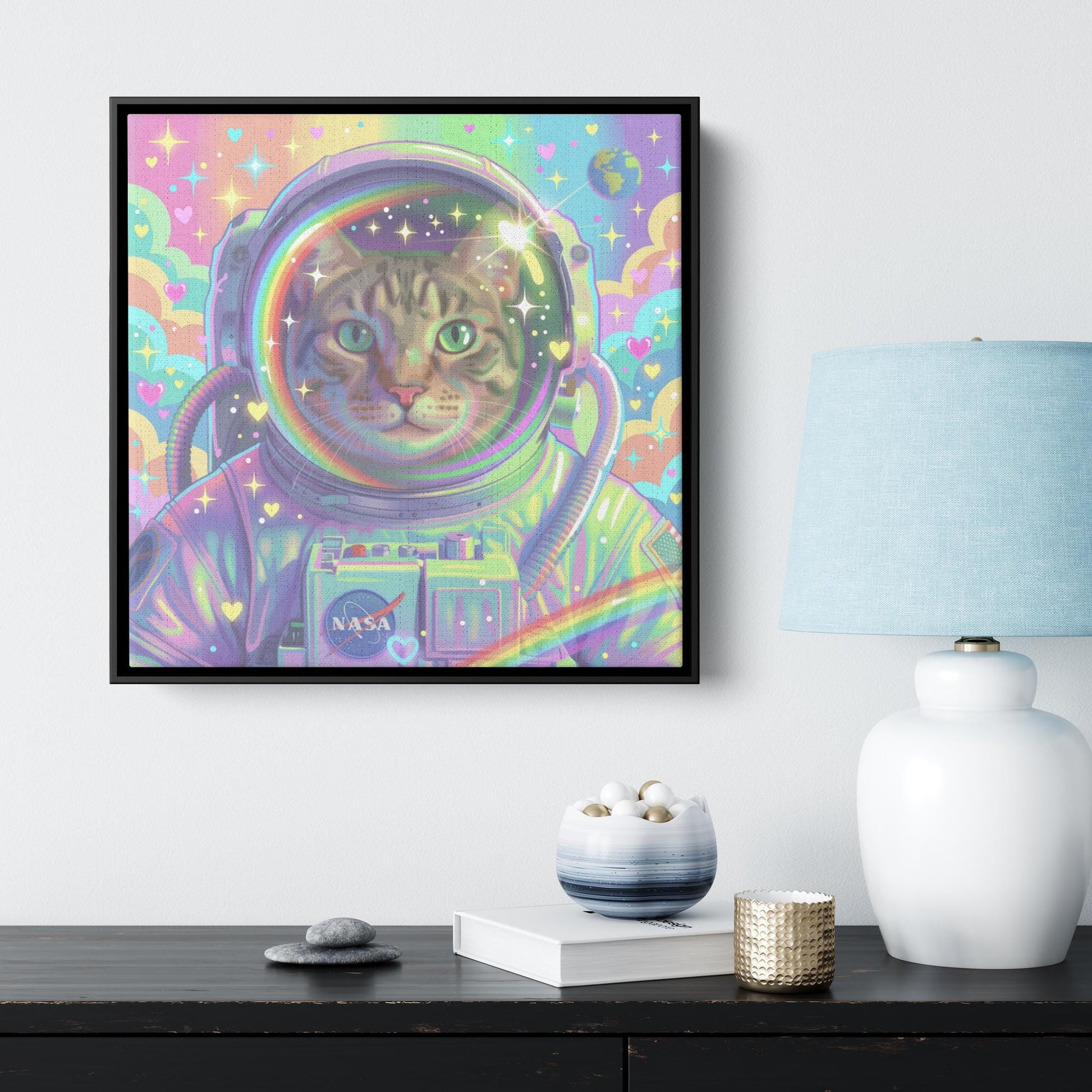 Astronaut Pet Portrait, Custom Space Explorer Art, Rainbow, Colorful