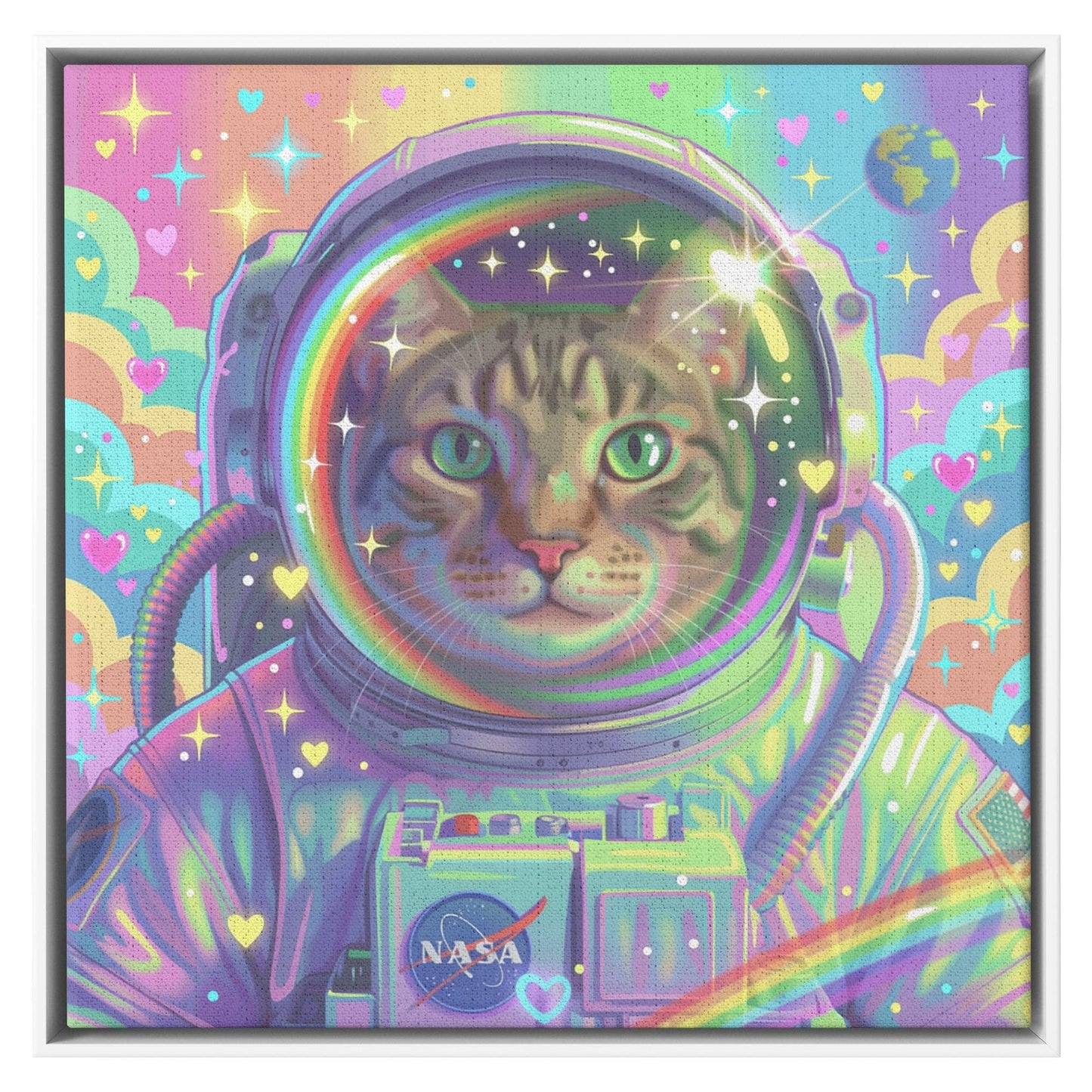 Astronaut Pet Portrait, Custom Space Explorer Art, Rainbow, Colorful