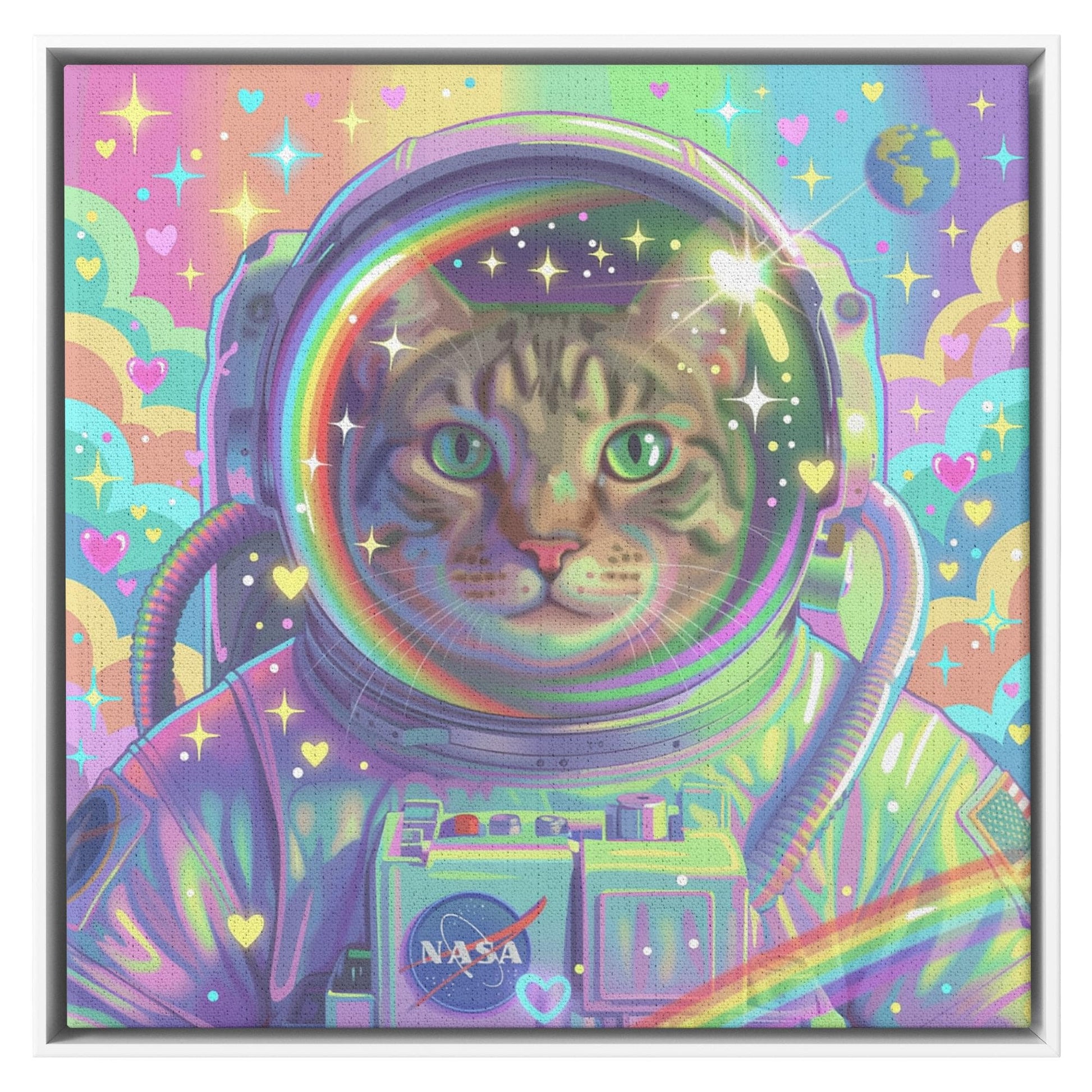 Astronaut Pet Portrait, Custom Space Explorer Art, Rainbow, Colorful