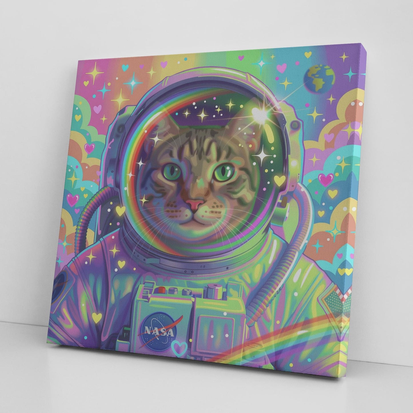 Astronaut Pet Portrait, Custom Space Explorer Art, Rainbow, Colorful
