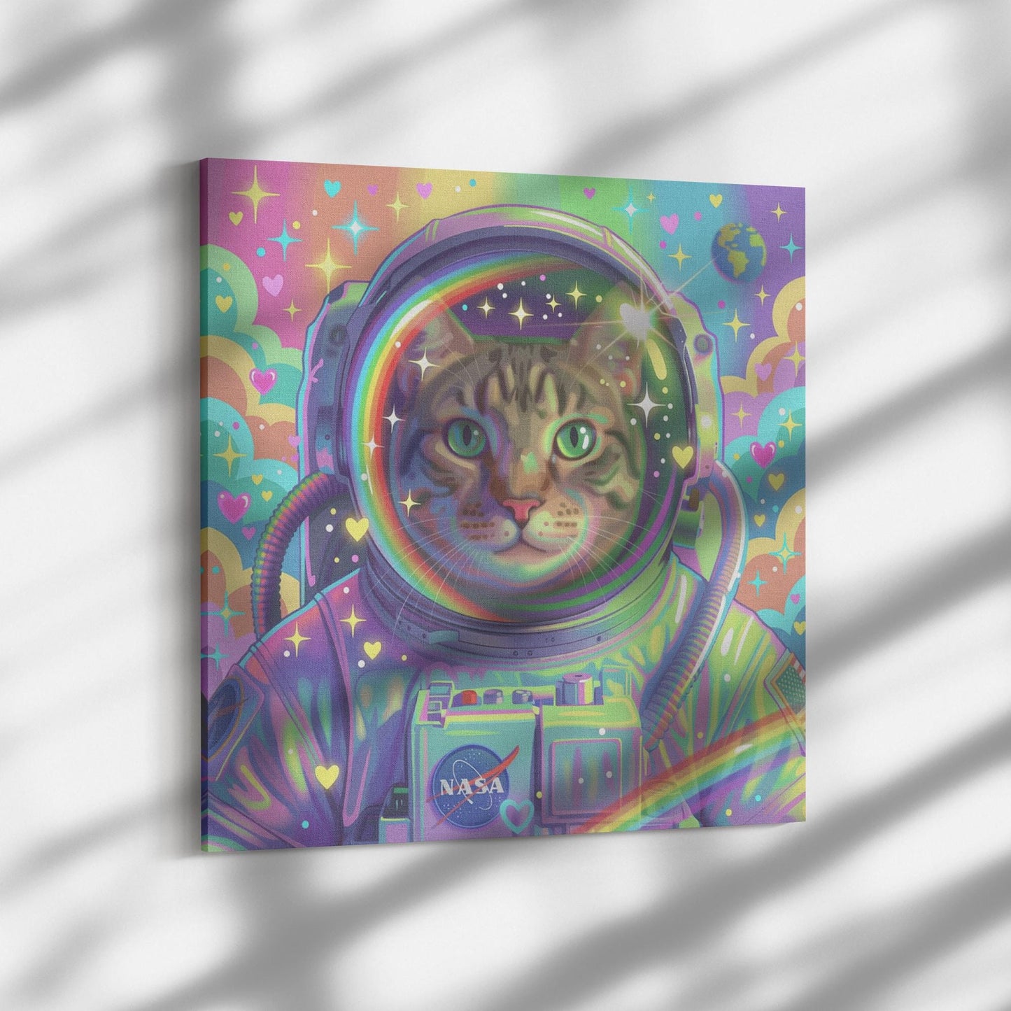 Astronaut Pet Portrait, Custom Space Explorer Art, Rainbow, Colorful