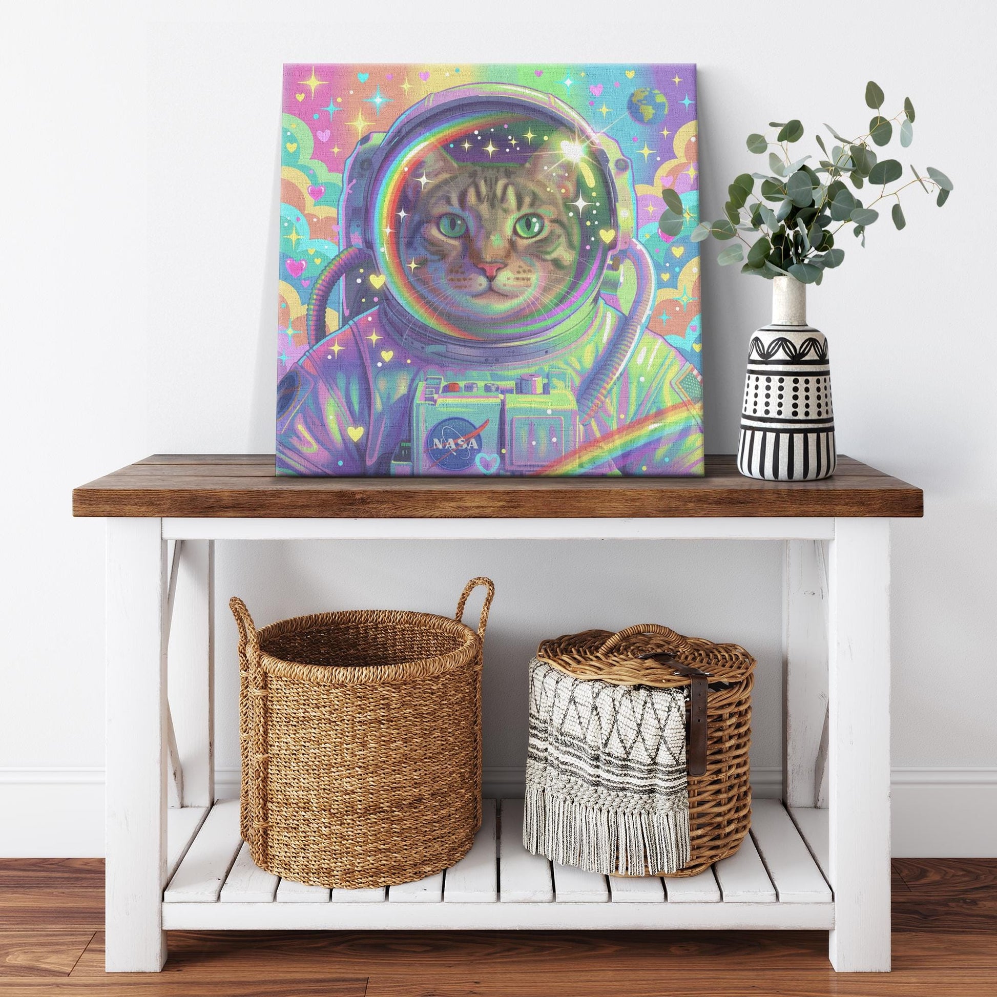 Astronaut Pet Portrait, Custom Space Explorer Art, Rainbow, Colorful