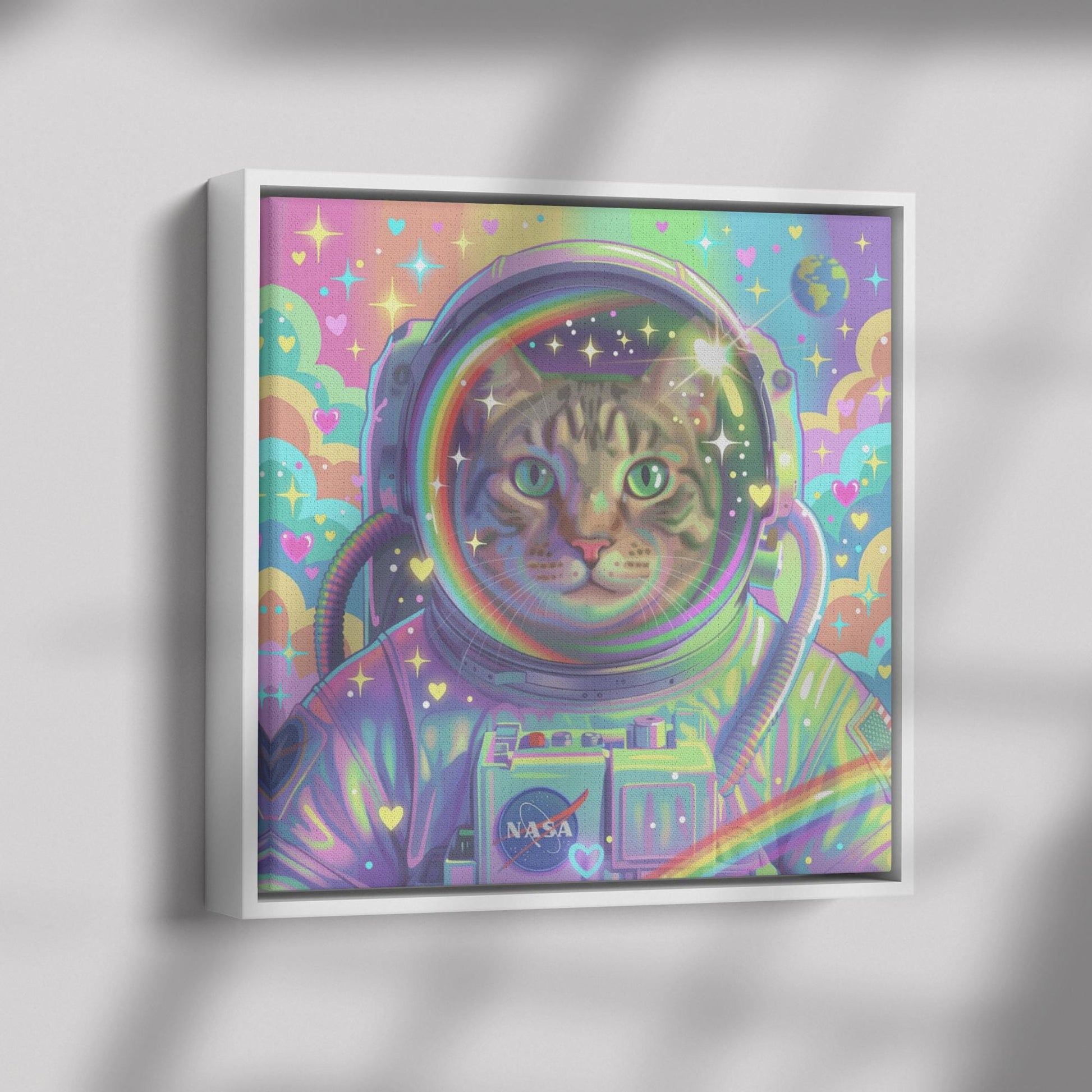 Astronaut Pet Portrait, Custom Space Explorer Art, Rainbow, Colorful