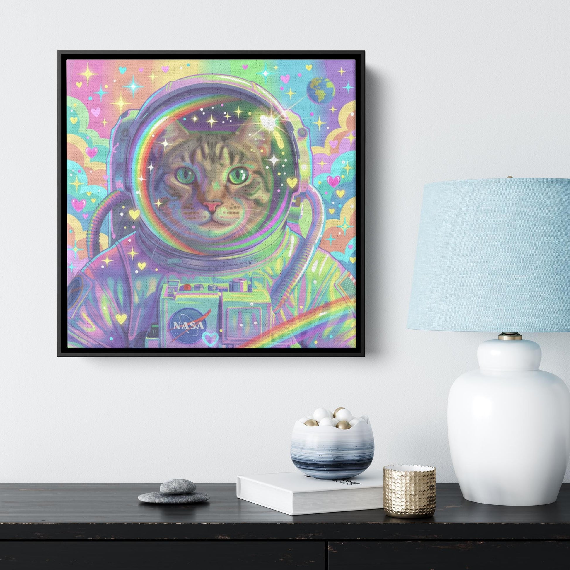 Astronaut Pet Portrait, Custom Space Explorer Art, Rainbow, Colorful