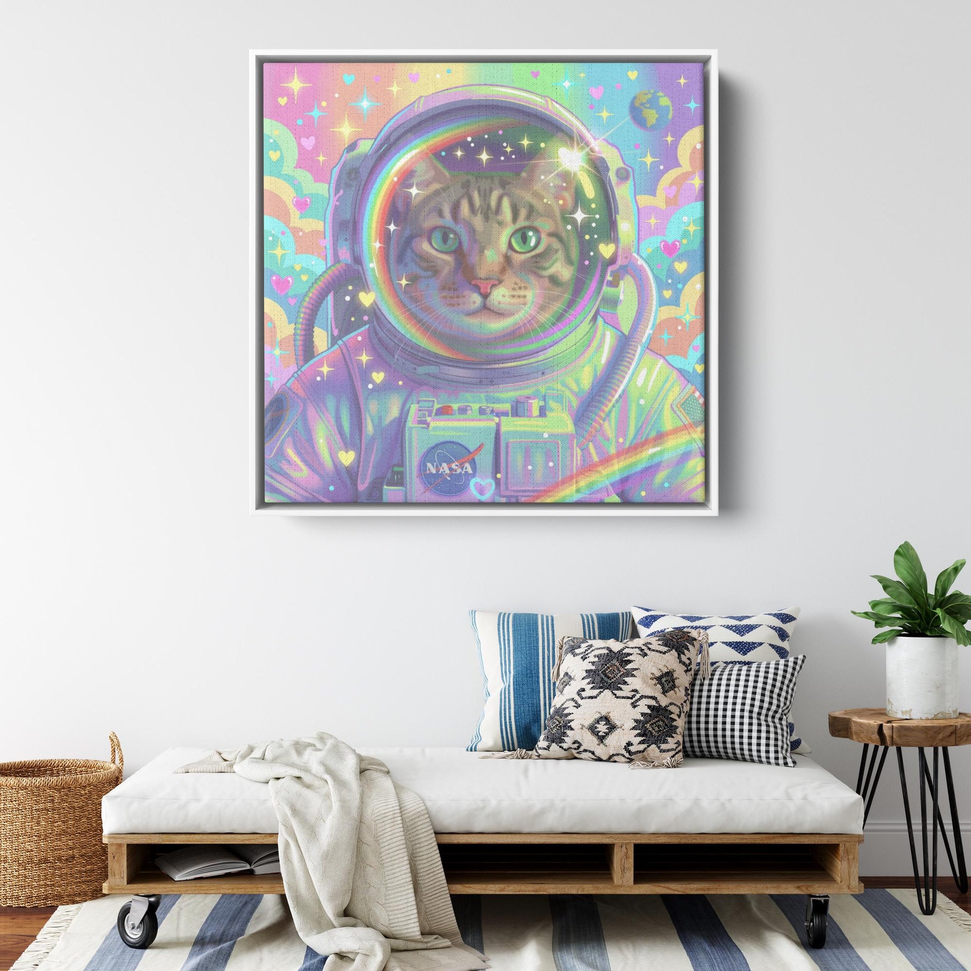 Astronaut Pet Portrait, Custom Space Explorer Art, Rainbow, Colorful