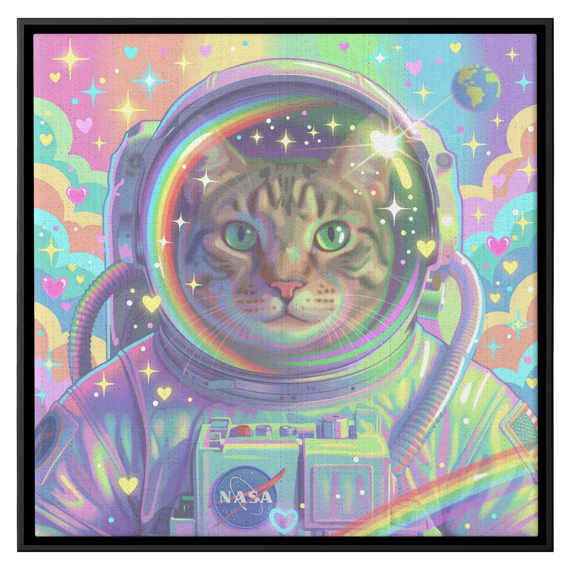 Astronaut Pet Portrait, Custom Space Explorer Art, Rainbow, Colorful