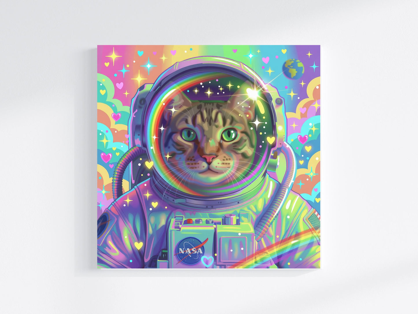 Astronaut Pet Portrait, Custom Space Explorer Art, Rainbow, Colorful